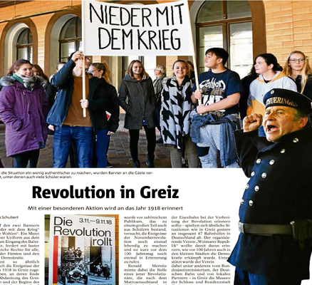 Zeitungsartikel "Revolution in Greiz", OTZ 07.11.2018