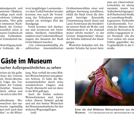 Zeitungsartikel "Ungewöhnliche Gäste im Museum", OTZ 15.05.2019