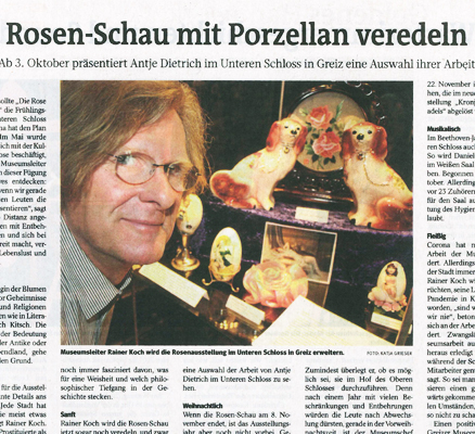 Zeitungsartikel "Rosen-Schau mit Porzellan veredeln", OTZ 19.09.2020