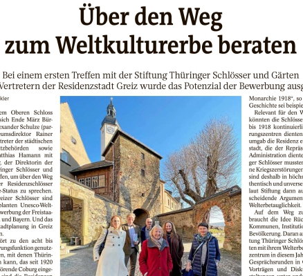 Zeitungsartikel "Über den Weg zum Weltkulturerbe beraten", OTZ 20.04.2022